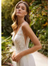 V Neck Beaded Ivory Lace Chiffon Airy Wedding Dress